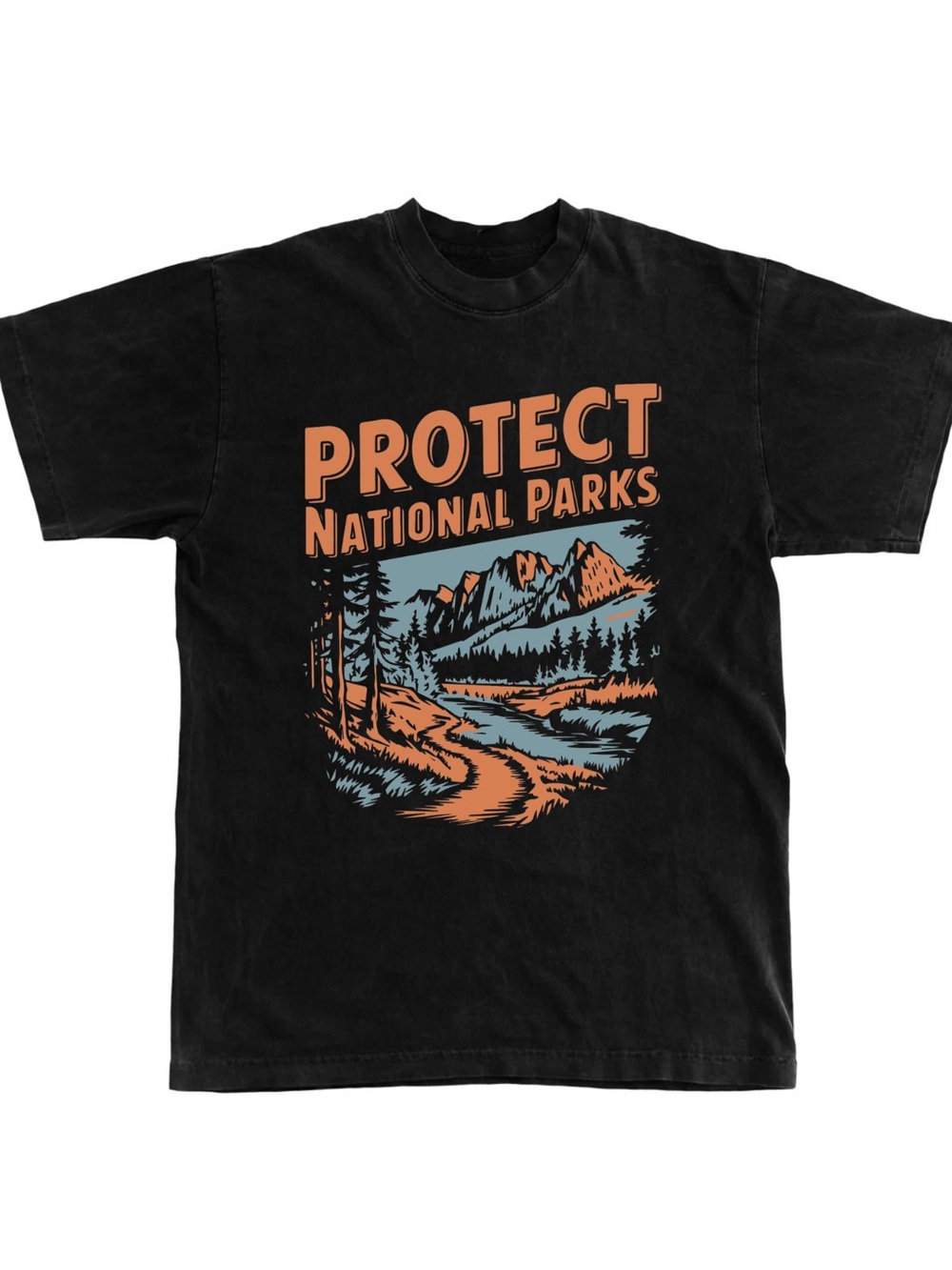 Gildan Protect National Parks Graphic Tee - Black with Orange & Blue Print